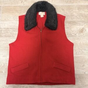 Vintage Tally Ho Red Wool Zip Front Vest‎ XL Top Removable Fur Collar Holiday